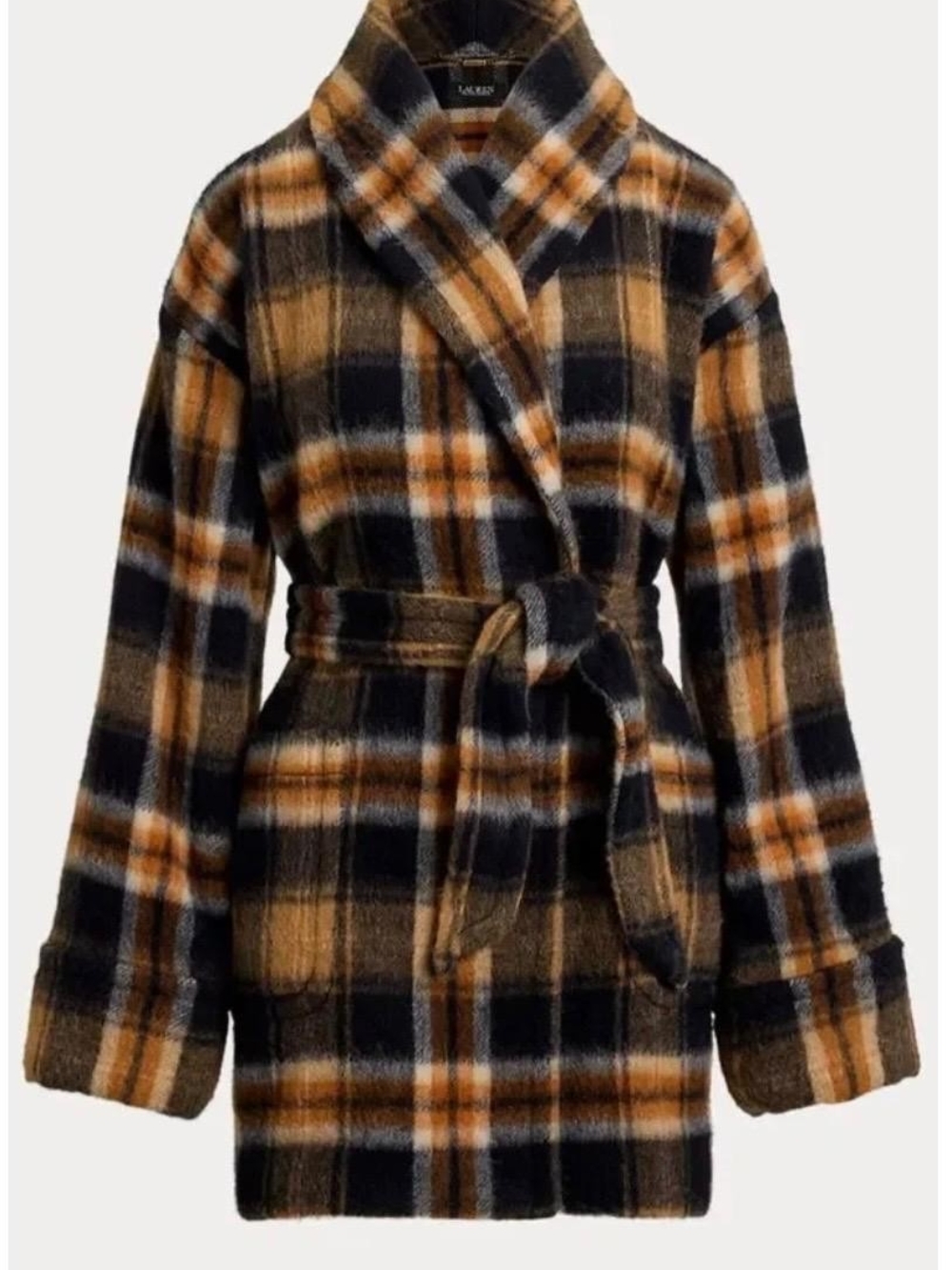 NWT Lauren Ralph Lauren Plaid Belted Coat $495 Fall 2025 M